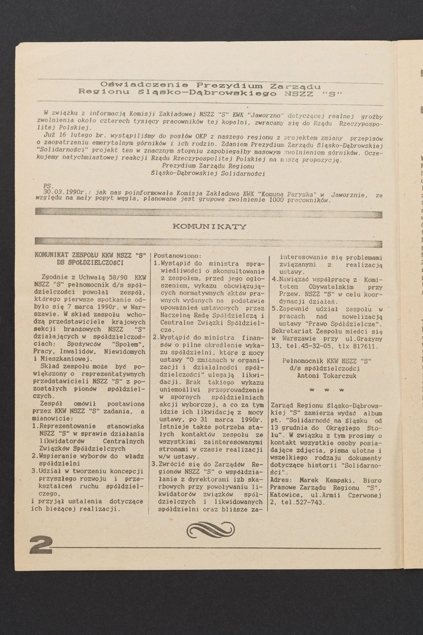 Biuletyn informacyjny region śląsko-dąbrowski nr 13 (36) 05.04.1990