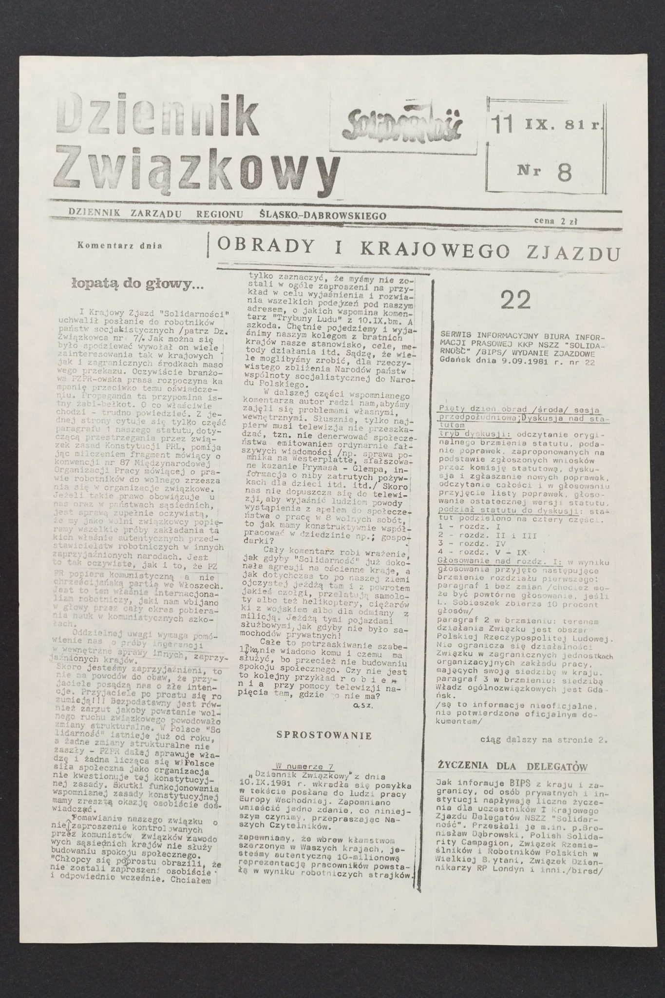 Dziennik związkowy nr 15 19.09.1981