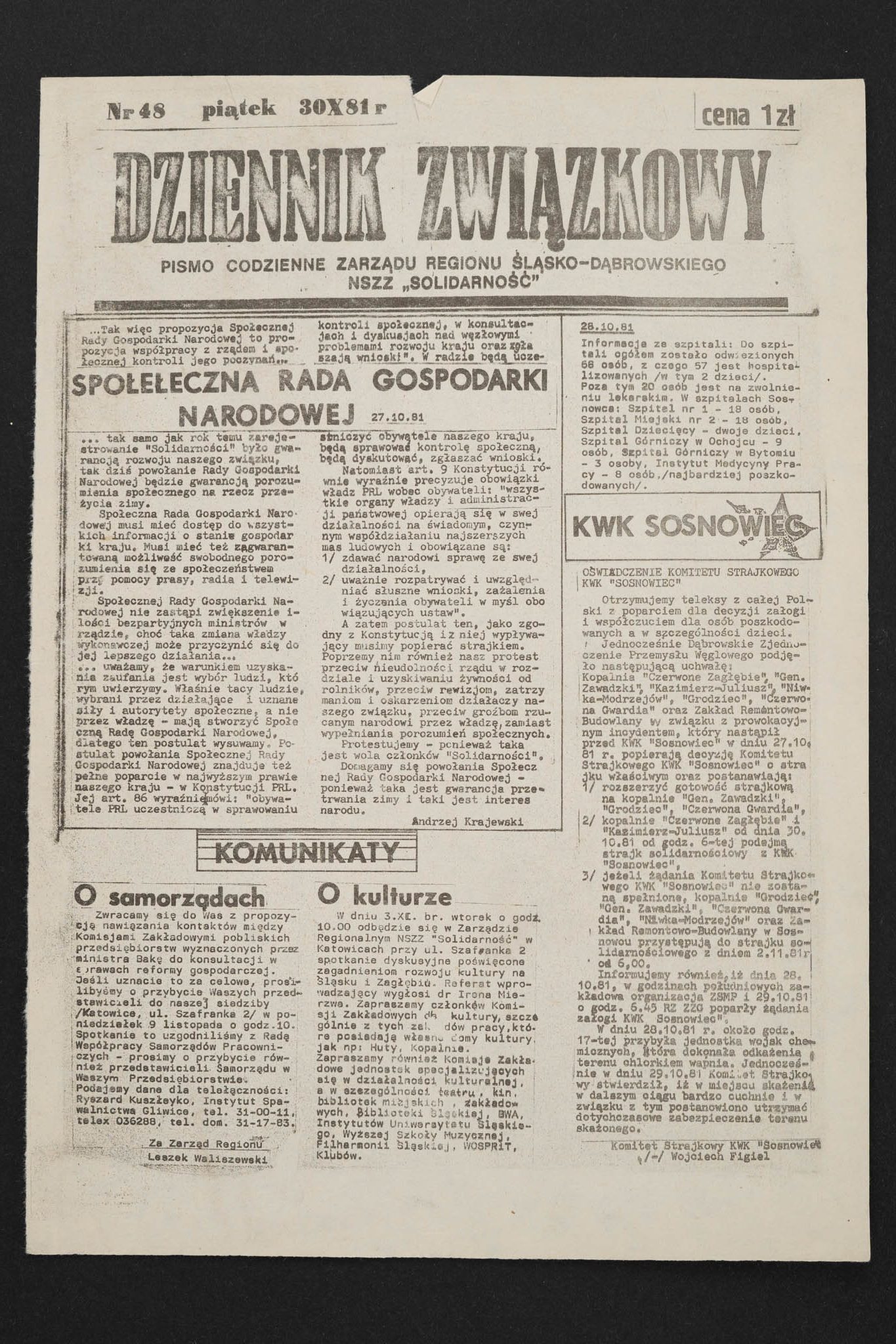 Dziennik związkowy nr 48 30.10.1981