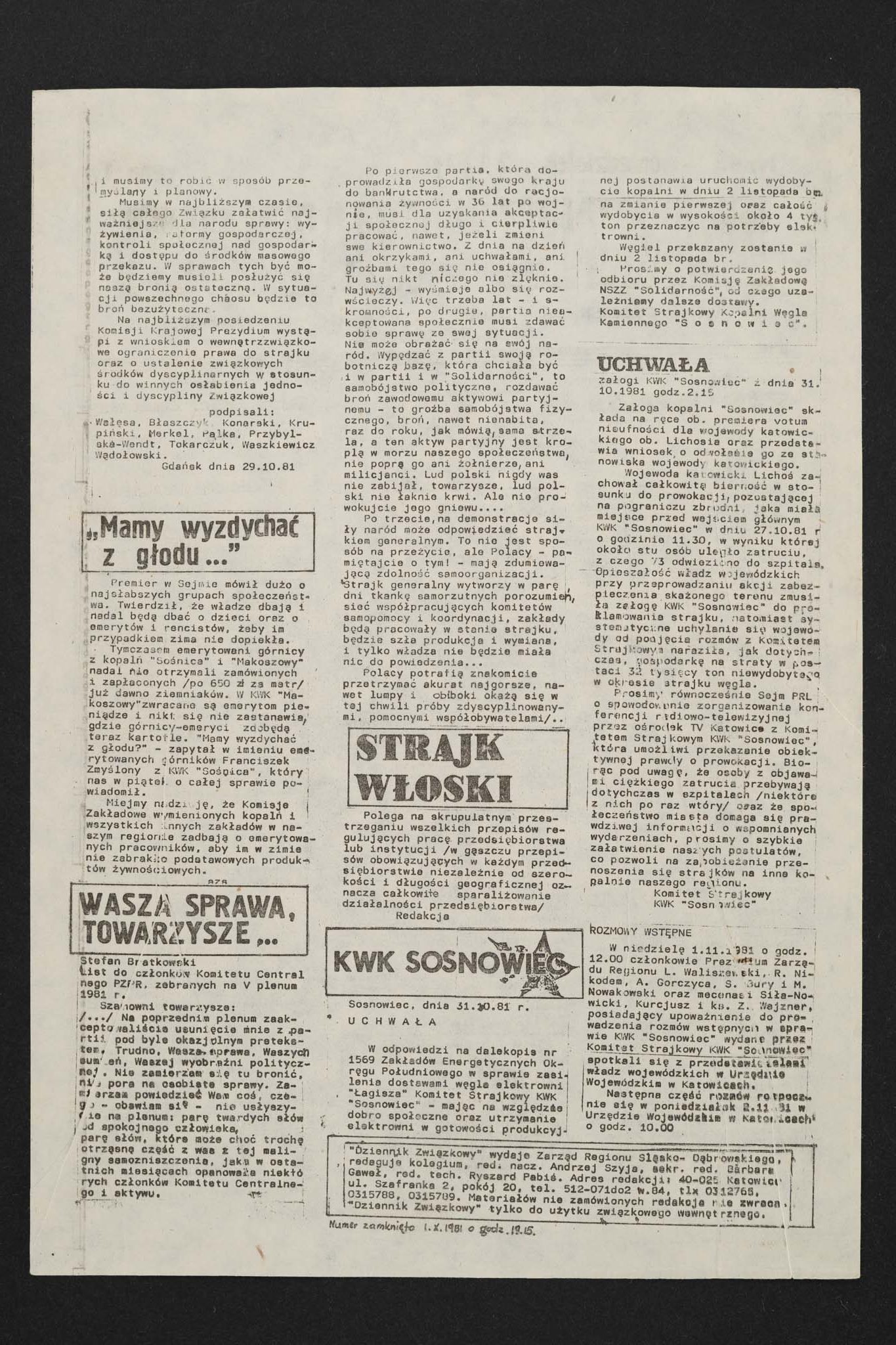 Dziennik związkowy nr 49 2.11.1981