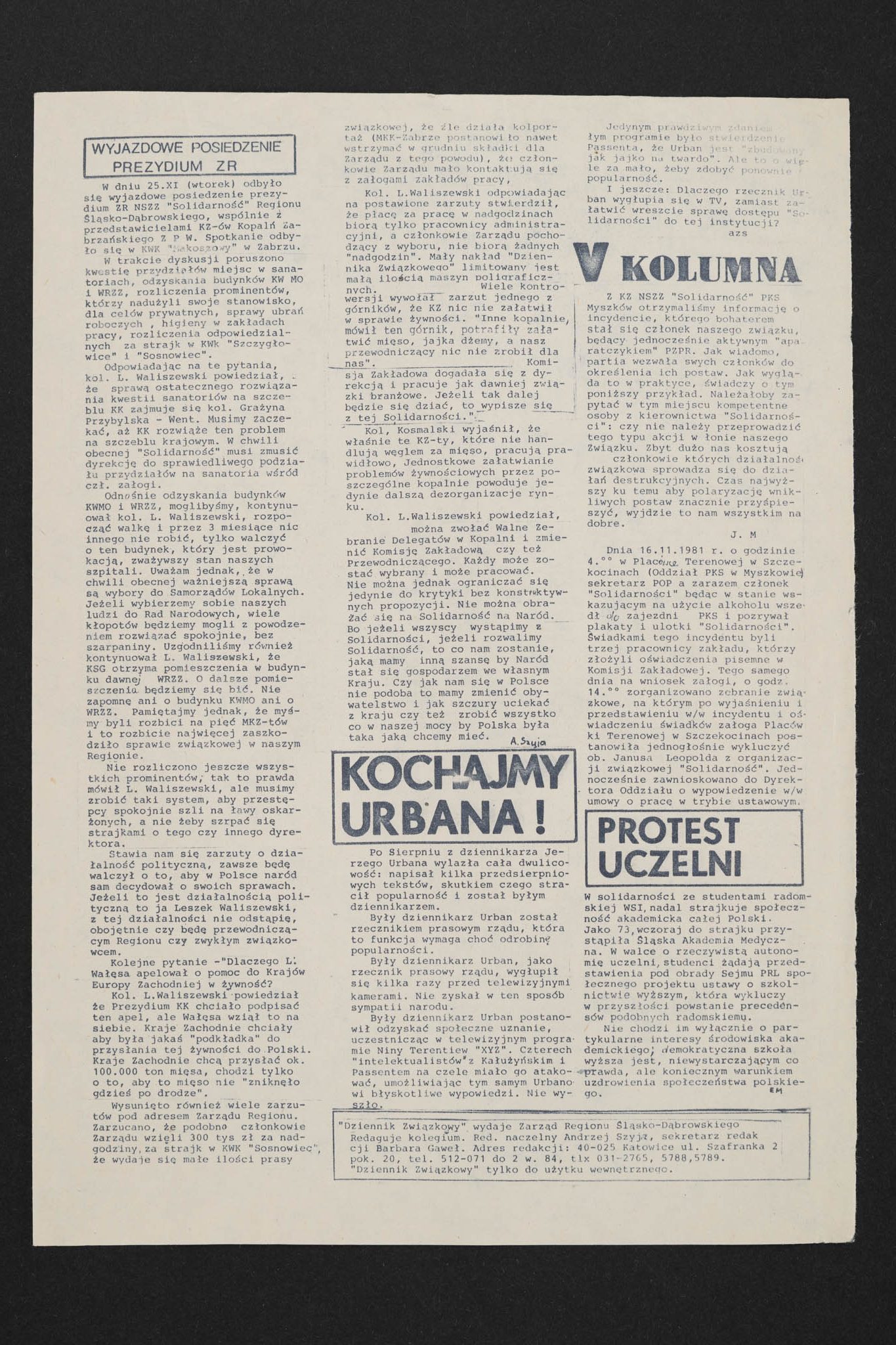 Dziennik związkowy nr 66 25.11.1981