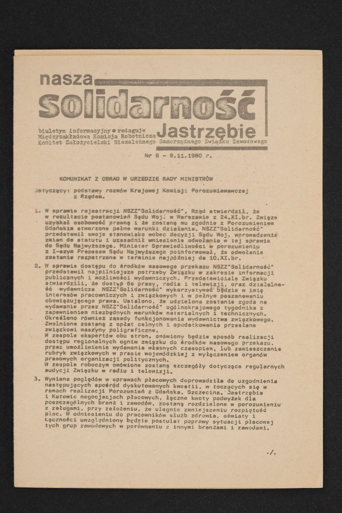 Nasza Solidarność Jastrzębie nr 6 8.11.1980