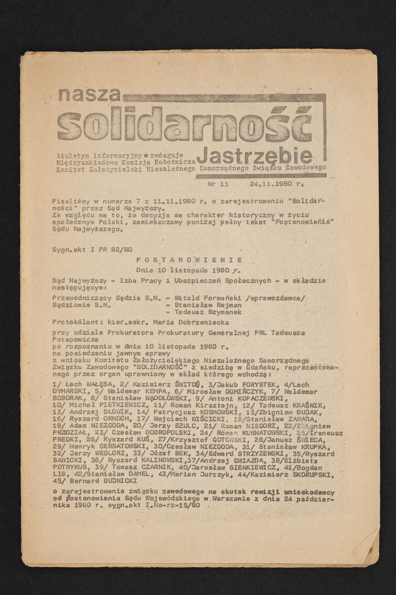 Nasza Solidarność Jastrzębie nr 11 24.11.1980