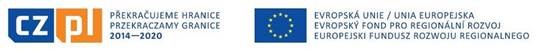 Logotyp Przekraczamy Granice 2014-2020 i flaga Unii Europejskiej.
