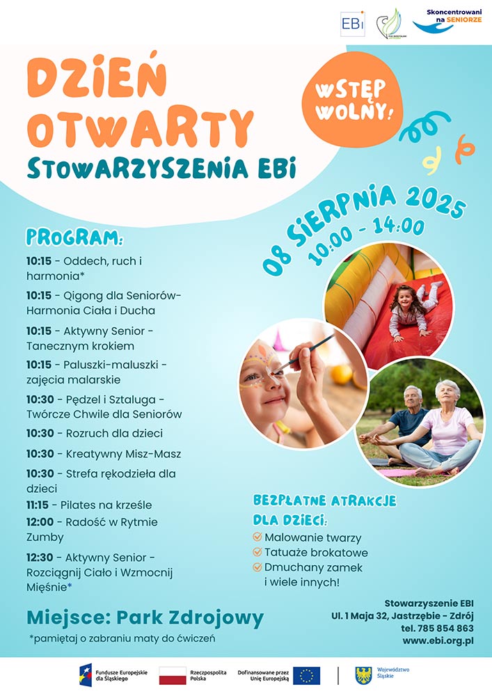 Dzień otwarty Stowarzyszenia EBI - plakat - informacje powtórzone w tekście.