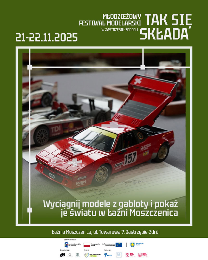 Plakat zachęcający do wystawy podczas festiwalu modelarskiego - informacje powtórzone w tekście.
